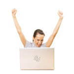 Mujer feliz con créditos urgentes