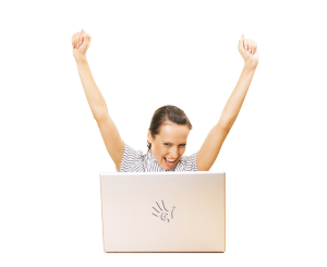 Mujer feliz con créditos urgentes